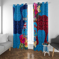 Personalised Tuvalu Independence Day Window Curtain 1st October 46th Anniversary Polynesian Jungle Flower LT03 With Grommets Blue - Polynesian Pride