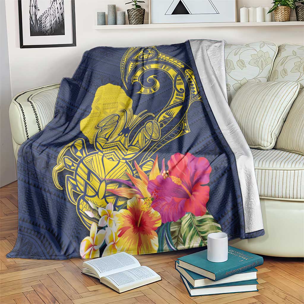 Niue Independence Day Blanket Hiapo Pattern Hibiscus Plumeria and Uga LT03 Yellow - Polynesian Pride