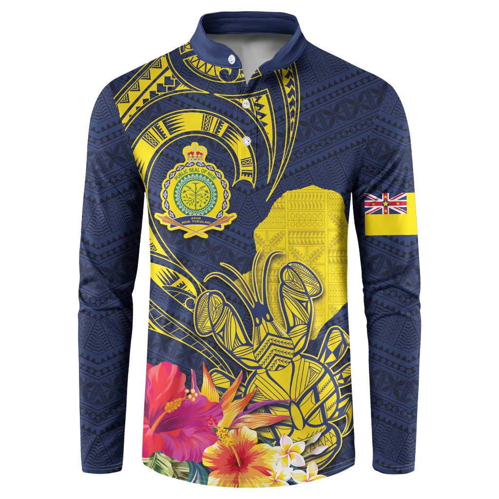 Niue Independence Day Button Sweatshirt Hiapo Pattern Hibiscus Plumeria and Uga LT03 Yellow - Polynesian Pride