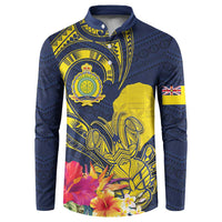 Niue Independence Day Button Sweatshirt Hiapo Pattern Hibiscus Plumeria and Uga LT03 Yellow - Polynesian Pride