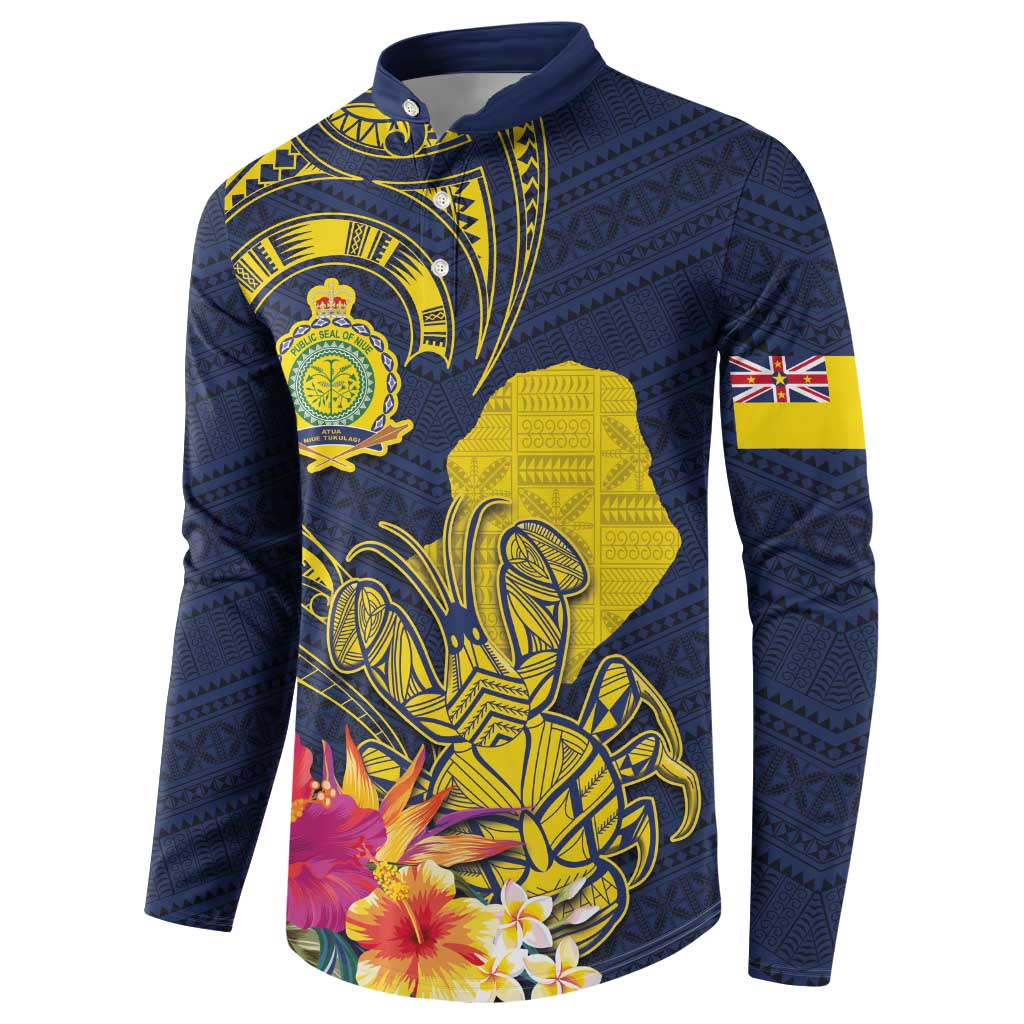 Niue Independence Day Button Sweatshirt Hiapo Pattern Hibiscus Plumeria and Uga LT03 - Polynesian Pride