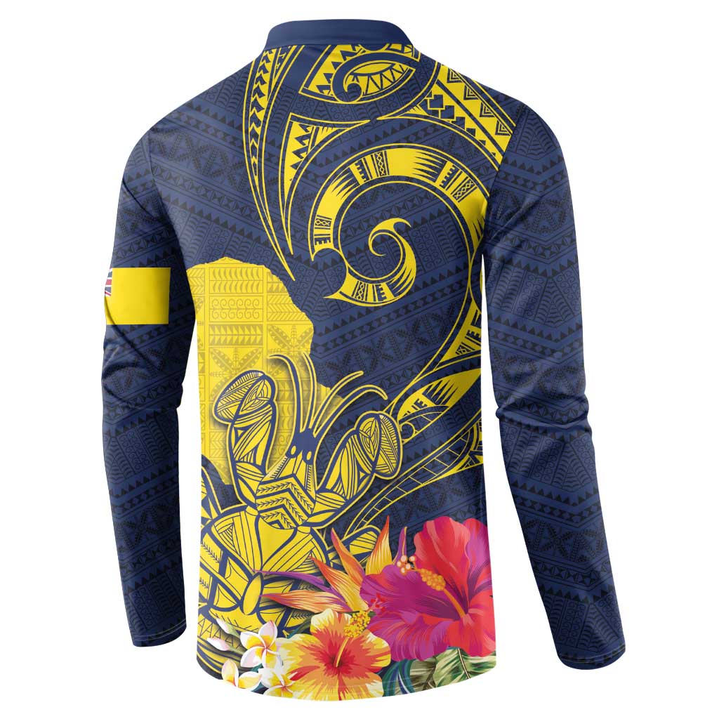 Niue Independence Day Button Sweatshirt Hiapo Pattern Hibiscus Plumeria and Uga LT03 - Polynesian Pride