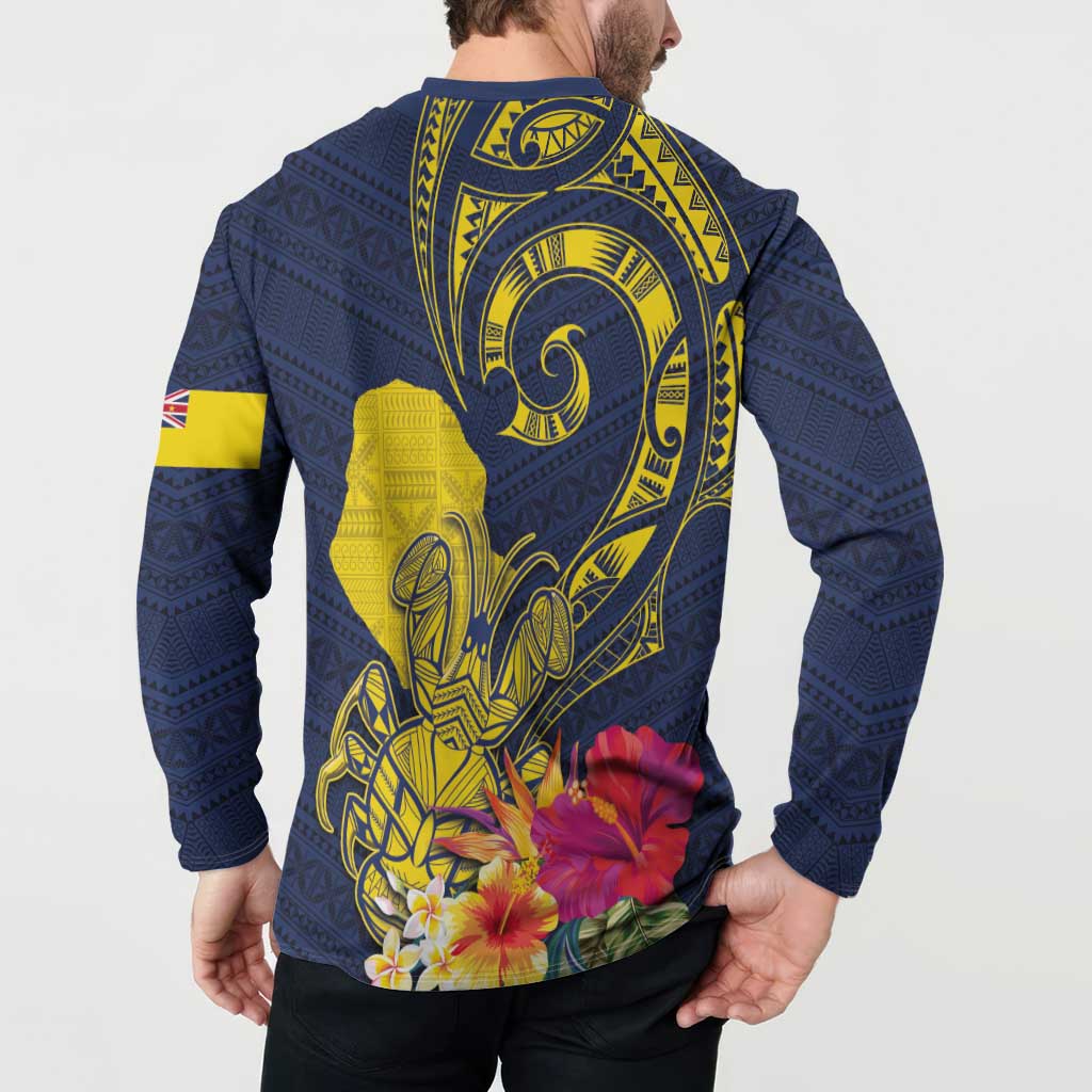 Niue Independence Day Button Sweatshirt Hiapo Pattern Hibiscus Plumeria and Uga LT03 - Polynesian Pride