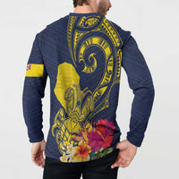 Niue Independence Day Button Sweatshirt Hiapo Pattern Hibiscus Plumeria and Uga LT03 - Polynesian Pride