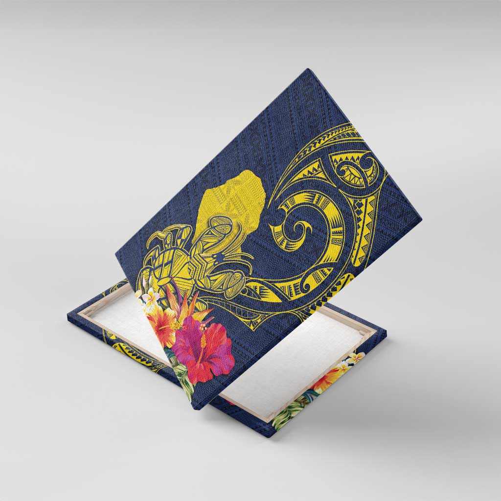 Niue Independence Day Canvas Wall Art Hiapo Pattern Hibiscus Plumeria and Uga LT03 With Frame Yellow - Polynesian Pride