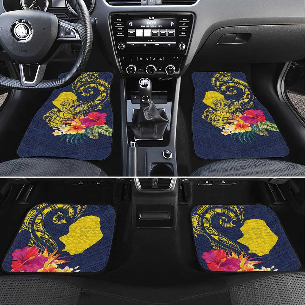 Niue Independence Day Car Mats Hiapo Pattern Hibiscus Plumeria and Uga LT03 Set 4pcs Yellow - Polynesian Pride