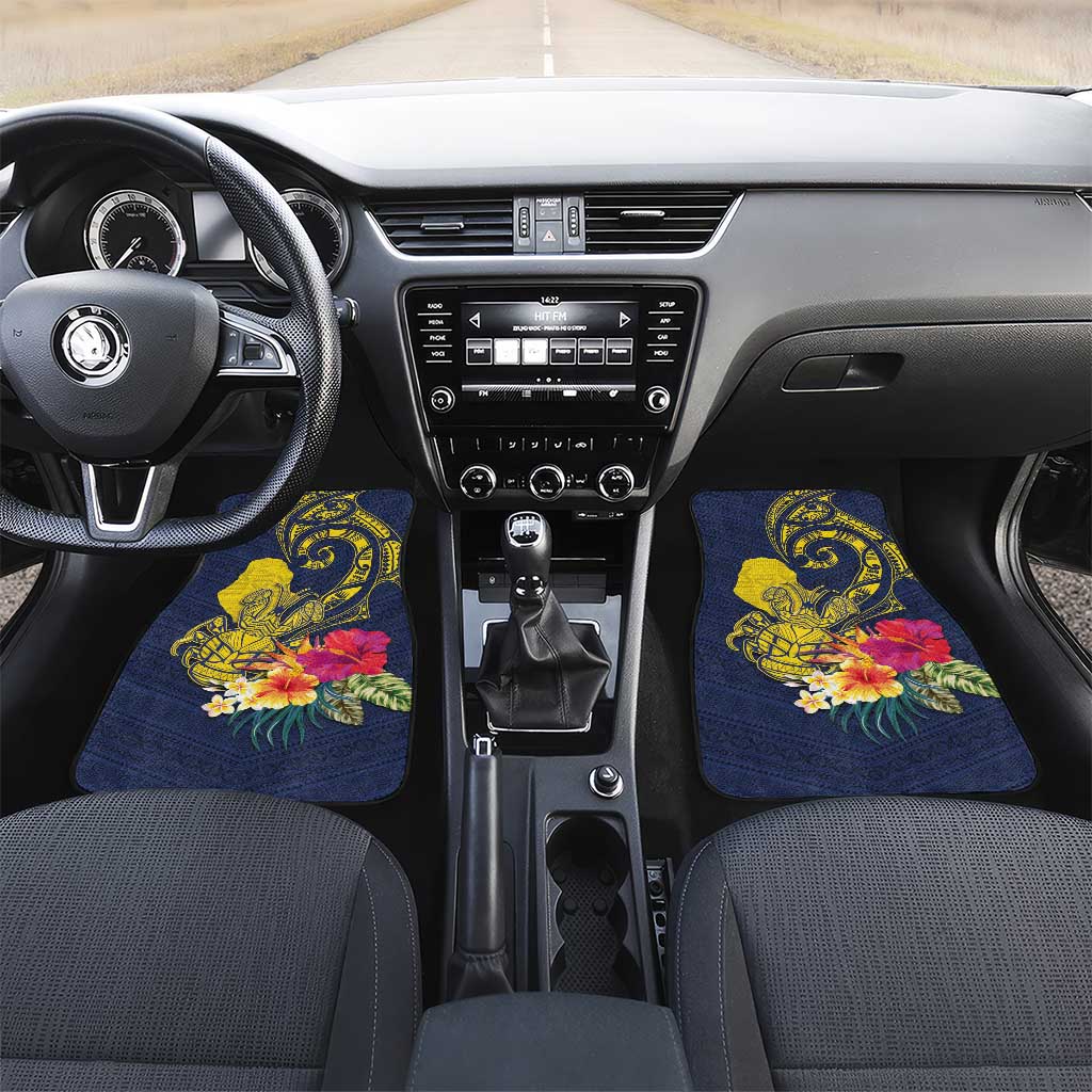 Niue Independence Day Car Mats Hiapo Pattern Hibiscus Plumeria and Uga LT03 Set 2pcs - Front Yellow - Polynesian Pride