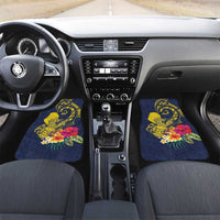 Niue Independence Day Car Mats Hiapo Pattern Hibiscus Plumeria and Uga LT03 Set 2pcs - Front Yellow - Polynesian Pride