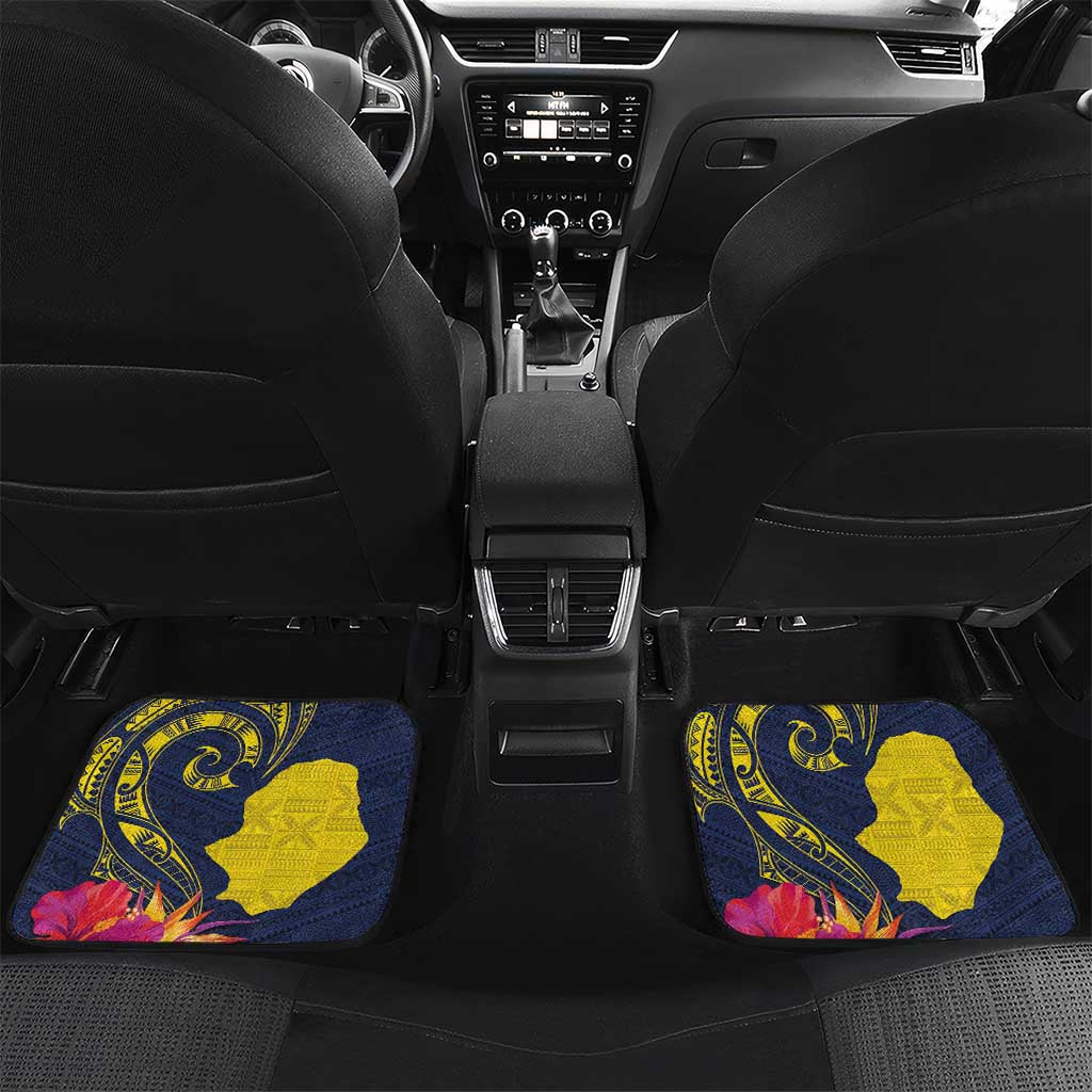 Niue Independence Day Car Mats Hiapo Pattern Hibiscus Plumeria and Uga LT03 Set 2pcs - Back Yellow - Polynesian Pride