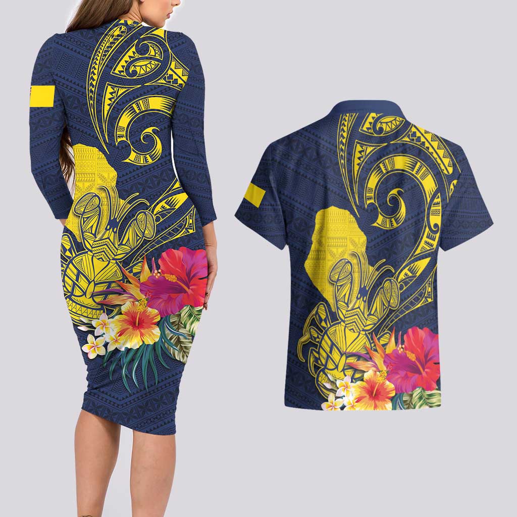 Niue Independence Day Couples Matching Long Sleeve Bodycon Dress and Hawaiian Shirt Hiapo Pattern Hibiscus Plumeria and Uga
