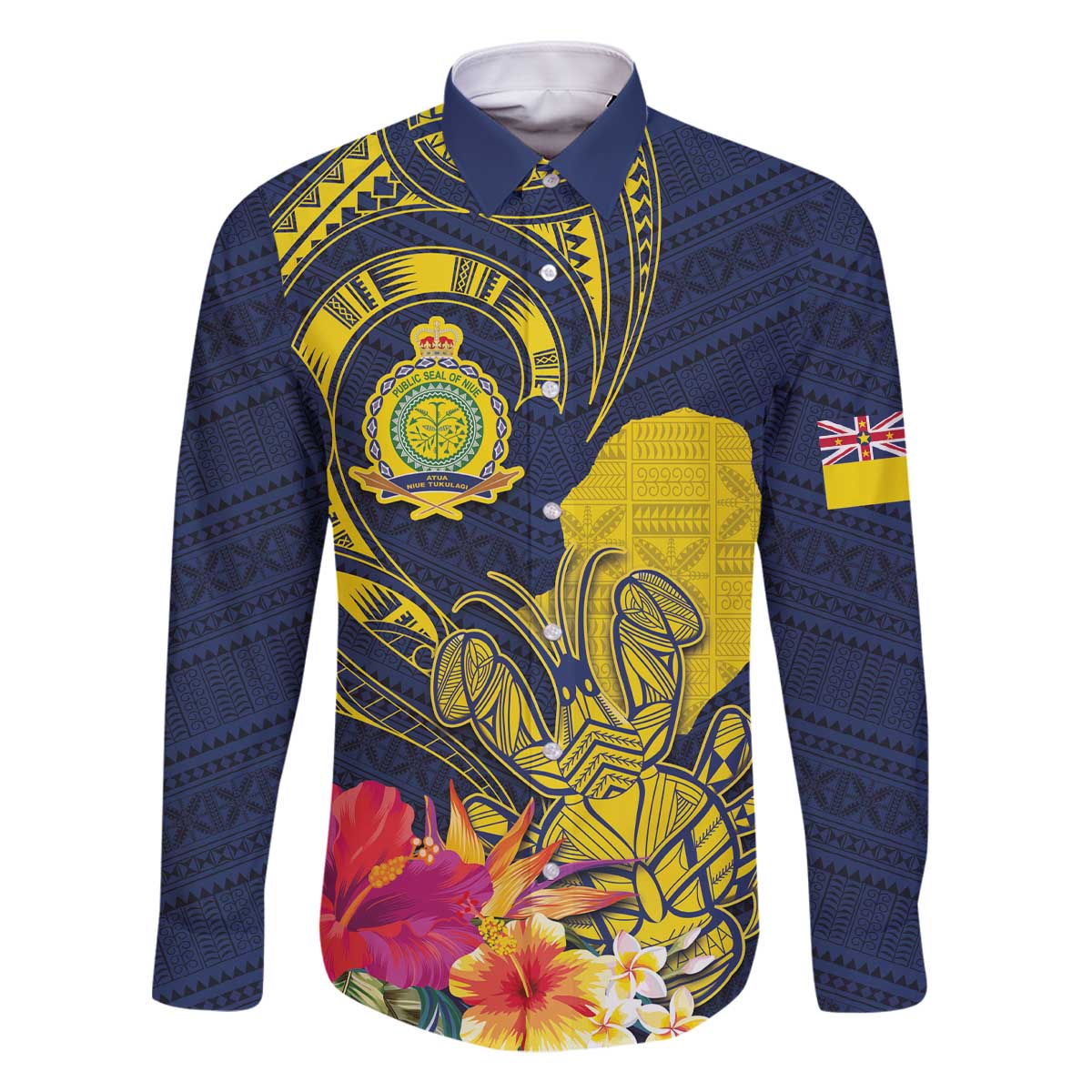 Niue Independence Day Family Matching Off Shoulder Short Dress and Hawaiian Shirt Hiapo Pattern Hibiscus Plumeria and Uga