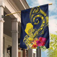 Niue Independence Day Garden Flag Hiapo Pattern Hibiscus Plumeria and Uga LT03 House Flag Yellow - Polynesian Pride