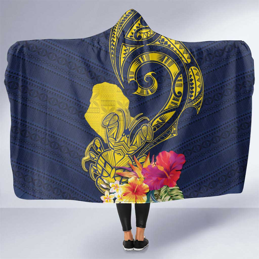 Niue Independence Day Hooded Blanket Hiapo Pattern Hibiscus Plumeria and Uga LT03 One Size Yellow - Polynesian Pride
