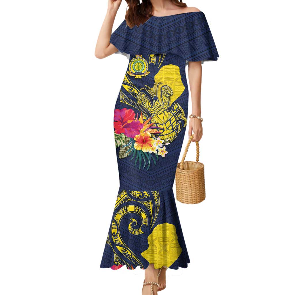 Niue Independence Day Mermaid Dress Hiapo Pattern Hibiscus Plumeria and Uga