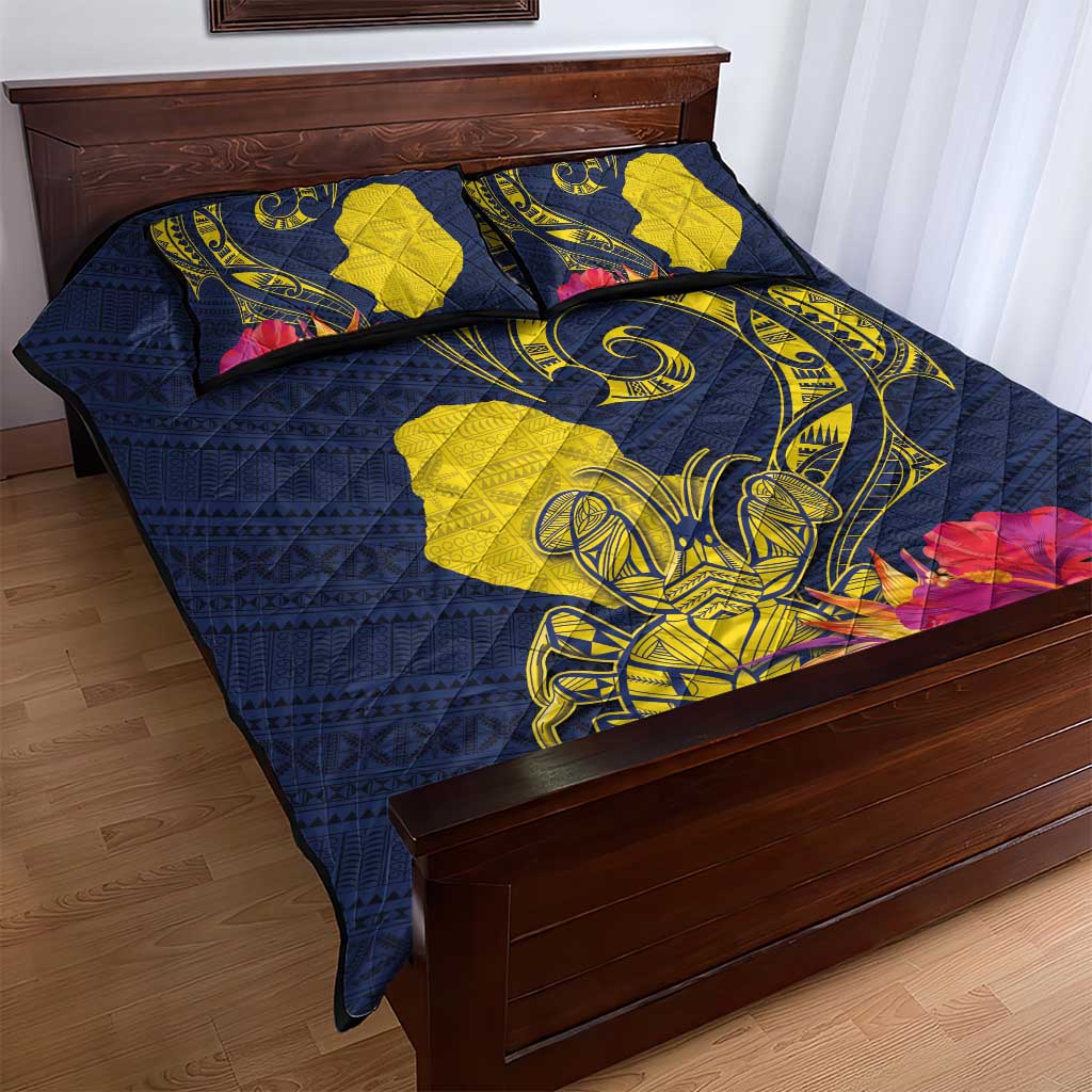 Niue Independence Day Quilt Bed Set Hiapo Pattern Hibiscus Plumeria and Uga LT03 - Polynesian Pride