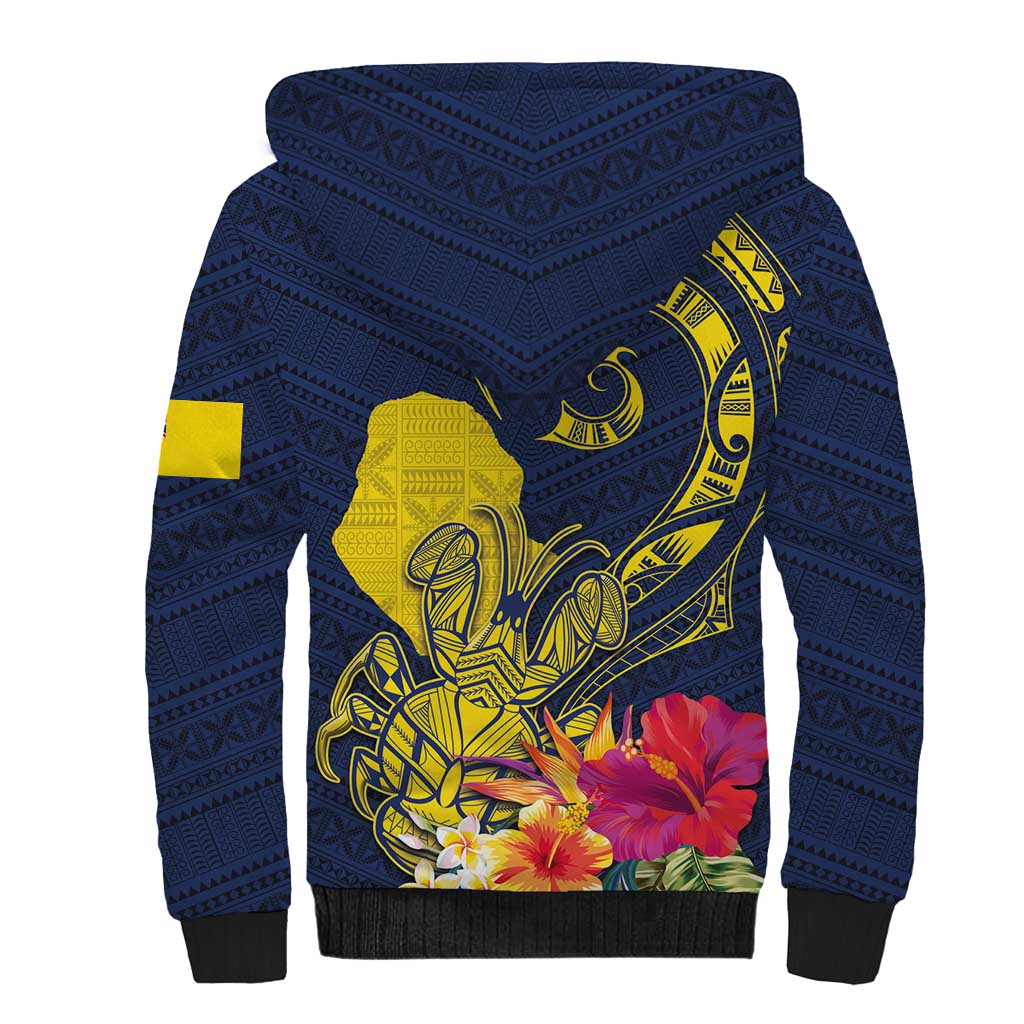 Niue Independence Day Sherpa Hoodie Hiapo Pattern Hibiscus Plumeria and Uga LT03 - Polynesian Pride