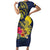 Niue Independence Day Short Sleeve Bodycon Dress Hiapo Pattern Hibiscus Plumeria and Uga