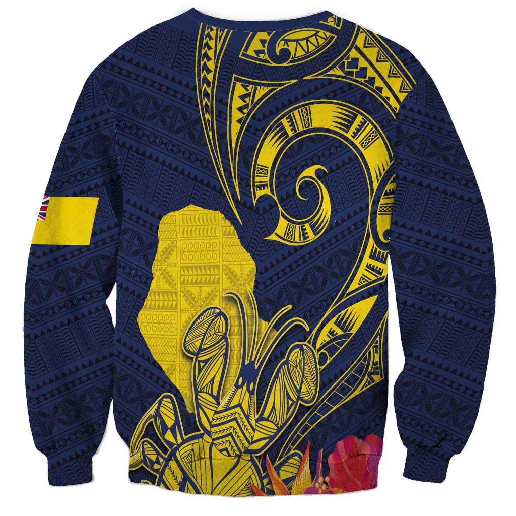 Niue Independence Day Sweatshirt Hiapo Pattern Hibiscus Plumeria and Uga LT03 - Polynesian Pride