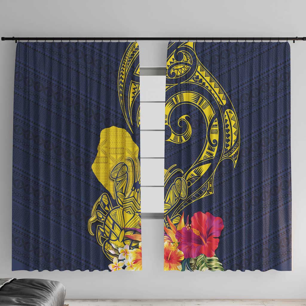 Niue Independence Day Window Curtain Hiapo Pattern Hibiscus Plumeria and Uga