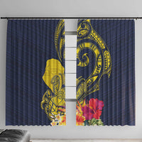 Niue Independence Day Window Curtain Hiapo Pattern Hibiscus Plumeria and Uga LT03 With Hooks Yellow - Polynesian Pride