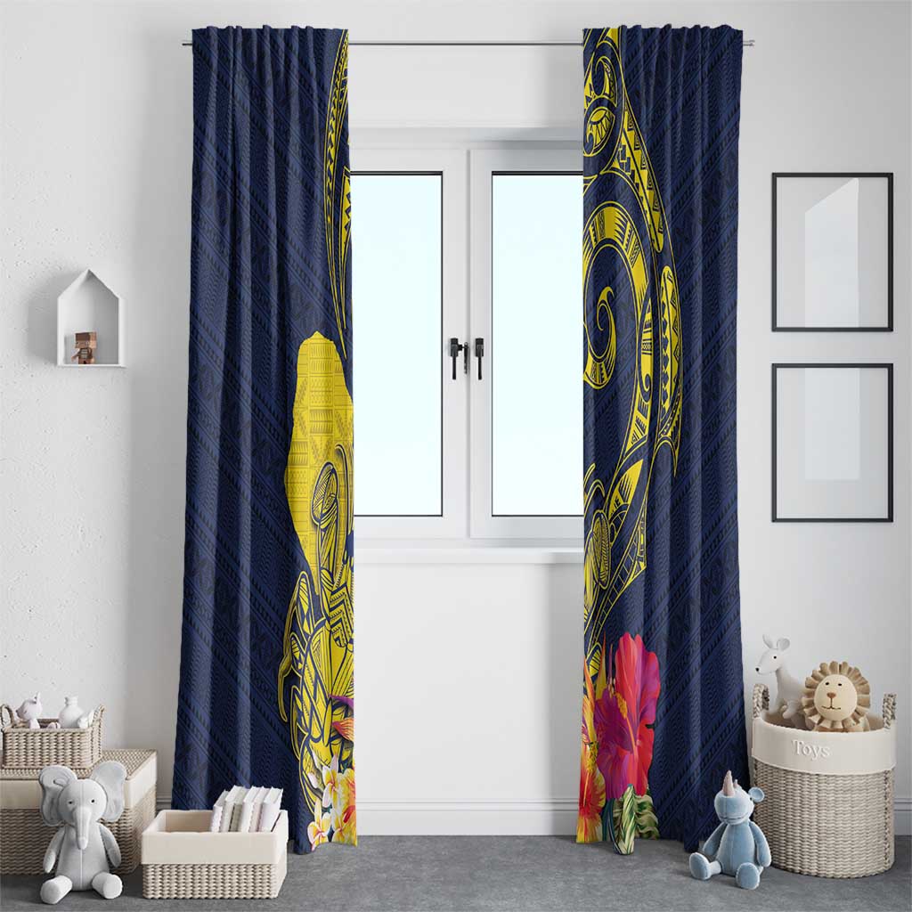 Niue Independence Day Window Curtain Hiapo Pattern Hibiscus Plumeria and Uga LT03 - Polynesian Pride