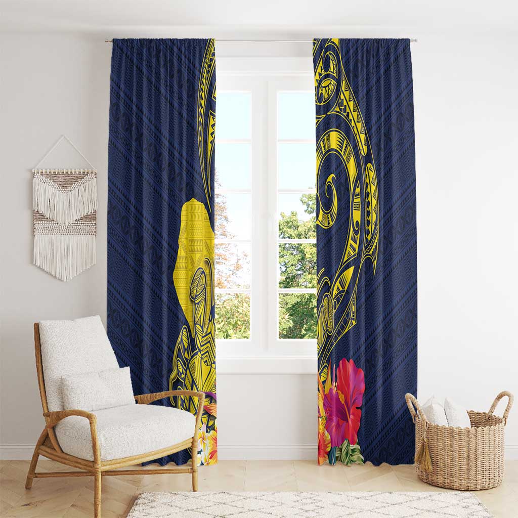 Niue Independence Day Window Curtain Hiapo Pattern Hibiscus Plumeria and Uga LT03 - Polynesian Pride