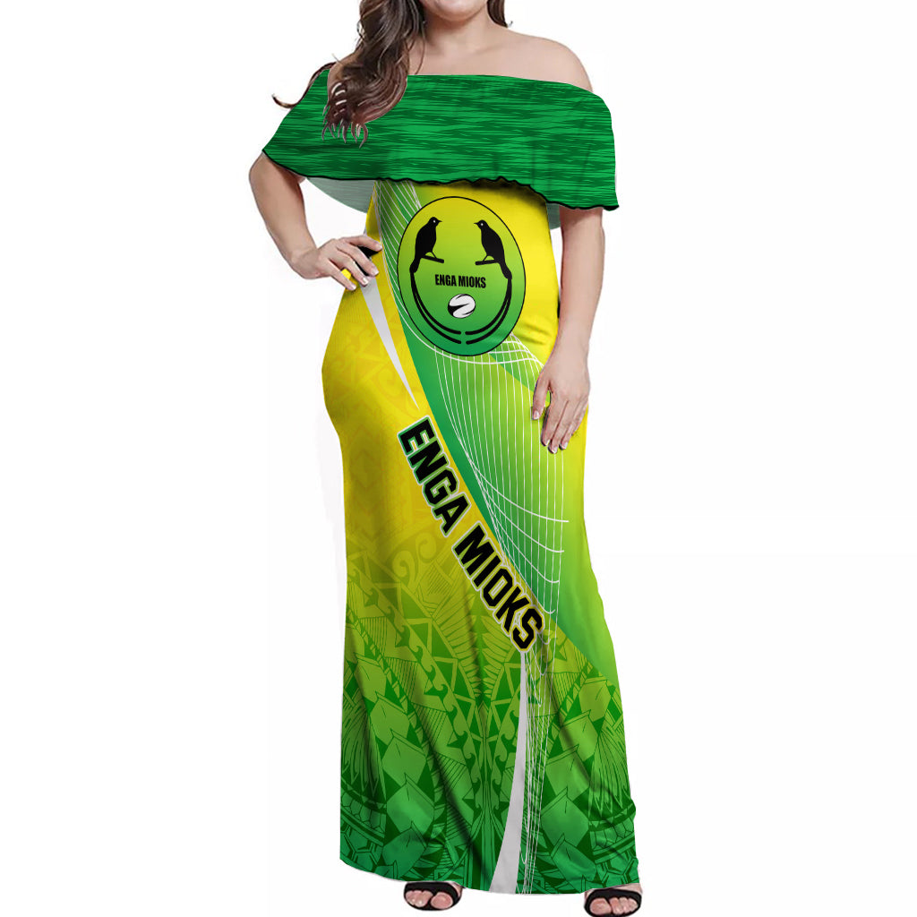 Enga Mioks Rugby Off Shoulder Maxi Dress Papua New Guinea Polynesian Tattoo LT03 Women Green - Polynesian Pride