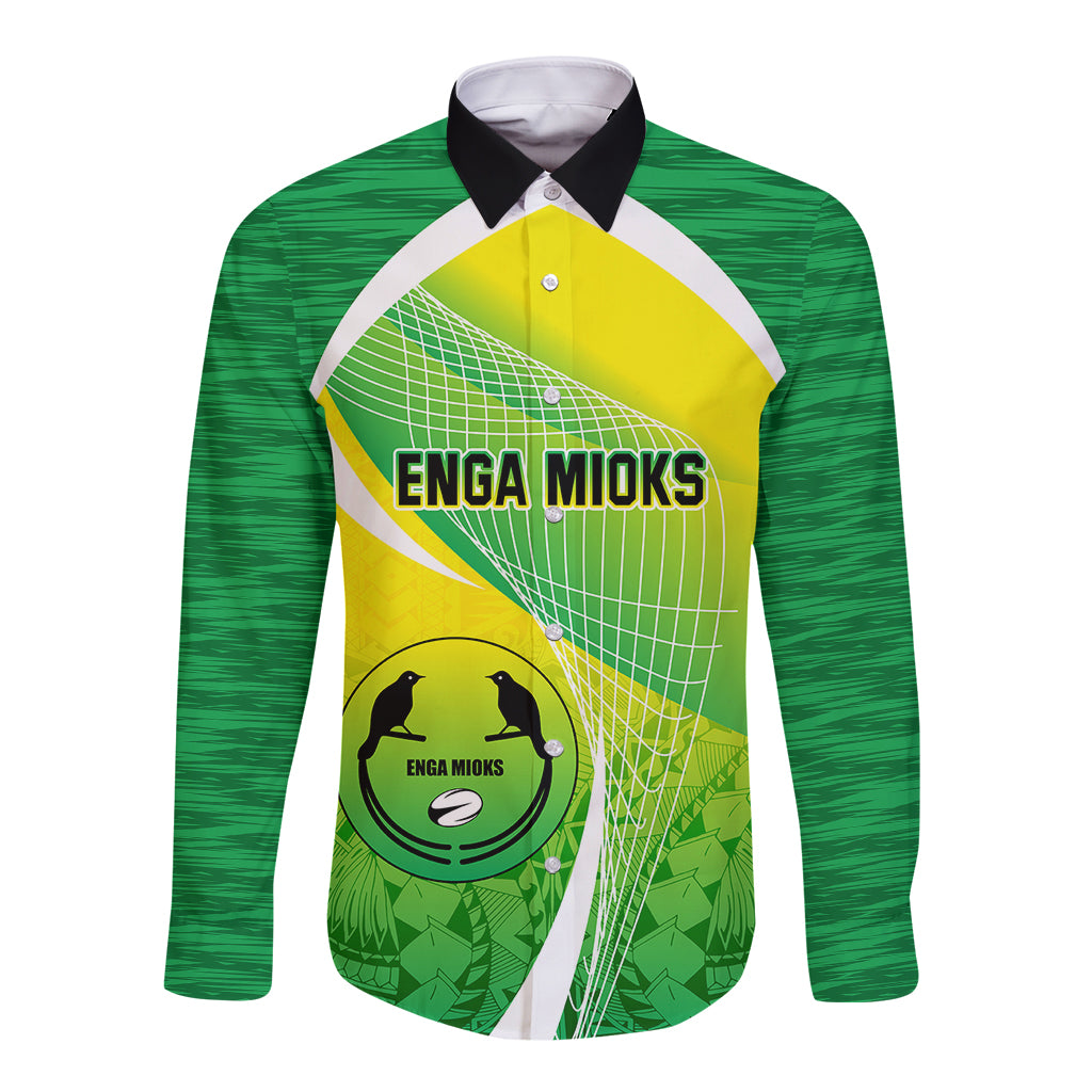 Custom Enga Mioks Rugby Long Sleeve Button Shirt Papua New Guinea Polynesian Tattoo LT03 Unisex Green - Polynesian Pride