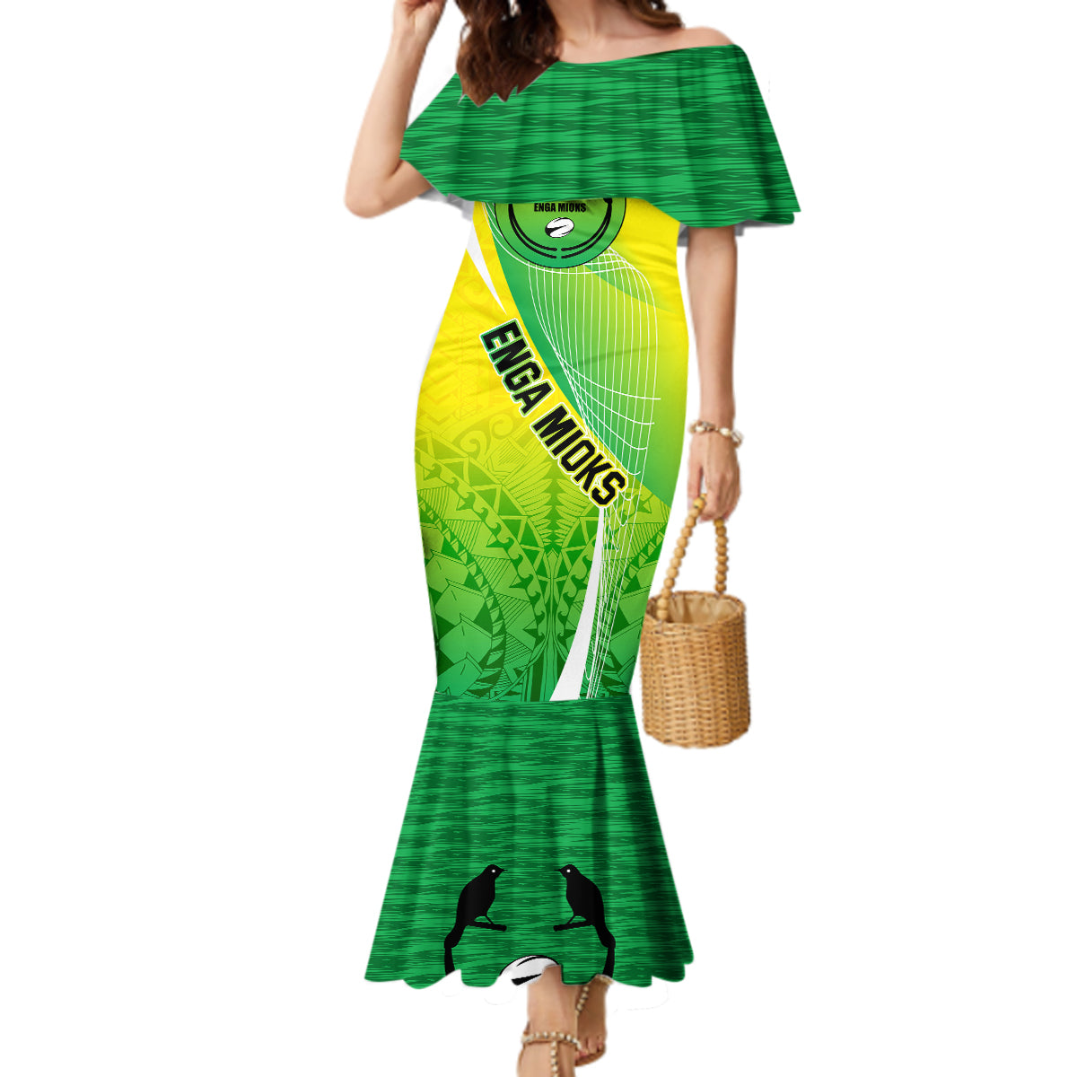 Custom Enga Mioks Rugby Mermaid Dress Papua New Guinea Polynesian Tattoo LT03 Women Green - Polynesian Pride