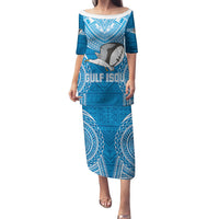 Gulf Isou Rugby Puletasi Papua New Guinea Polynesian Tattoo LT03 Long Dress Blue - Polynesian Pride
