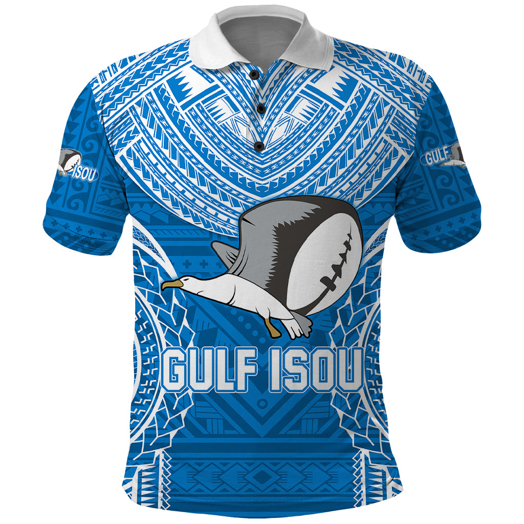 Custom Gulf Isou Rugby Polo Shirt Papua New Guinea Polynesian Tattoo LT03 Blue - Polynesian Pride