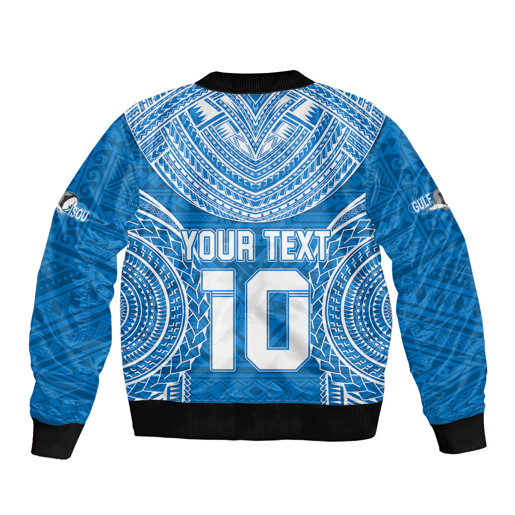 Custom Gulf Isou Rugby Sleeve Zip Bomber Jacket Papua New Guinea Polynesian Tattoo LT03 - Polynesian Pride