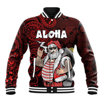 Hawaii Aloha Santa Claus Funny Polynesian Tattoo Baseball Jacket Red Color LT03 Unisex Red - Polynesian Pride