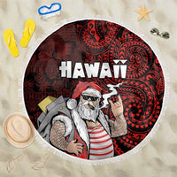Hawaii Aloha Santa Claus Funny Polynesian Tattoo Beach Blanket Red Color LT03 One Size 150cm Red - Polynesian Pride