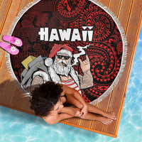 Hawaii Aloha Santa Claus Funny Polynesian Tattoo Beach Blanket Red Color LT03 - Polynesian Pride