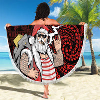Hawaii Aloha Santa Claus Funny Polynesian Tattoo Beach Blanket Red Color LT03 - Polynesian Pride