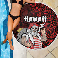 Hawaii Aloha Santa Claus Funny Polynesian Tattoo Beach Blanket Red Color LT03 - Polynesian Pride