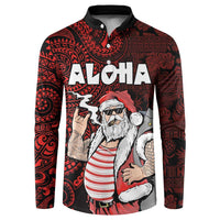 Hawaii Aloha Santa Claus Funny Polynesian Tattoo Button Sweatshirt Red Color LT03 Red - Polynesian Pride