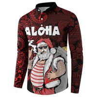Hawaii Aloha Santa Claus Funny Polynesian Tattoo Button Sweatshirt Red Color LT03 - Polynesian Pride