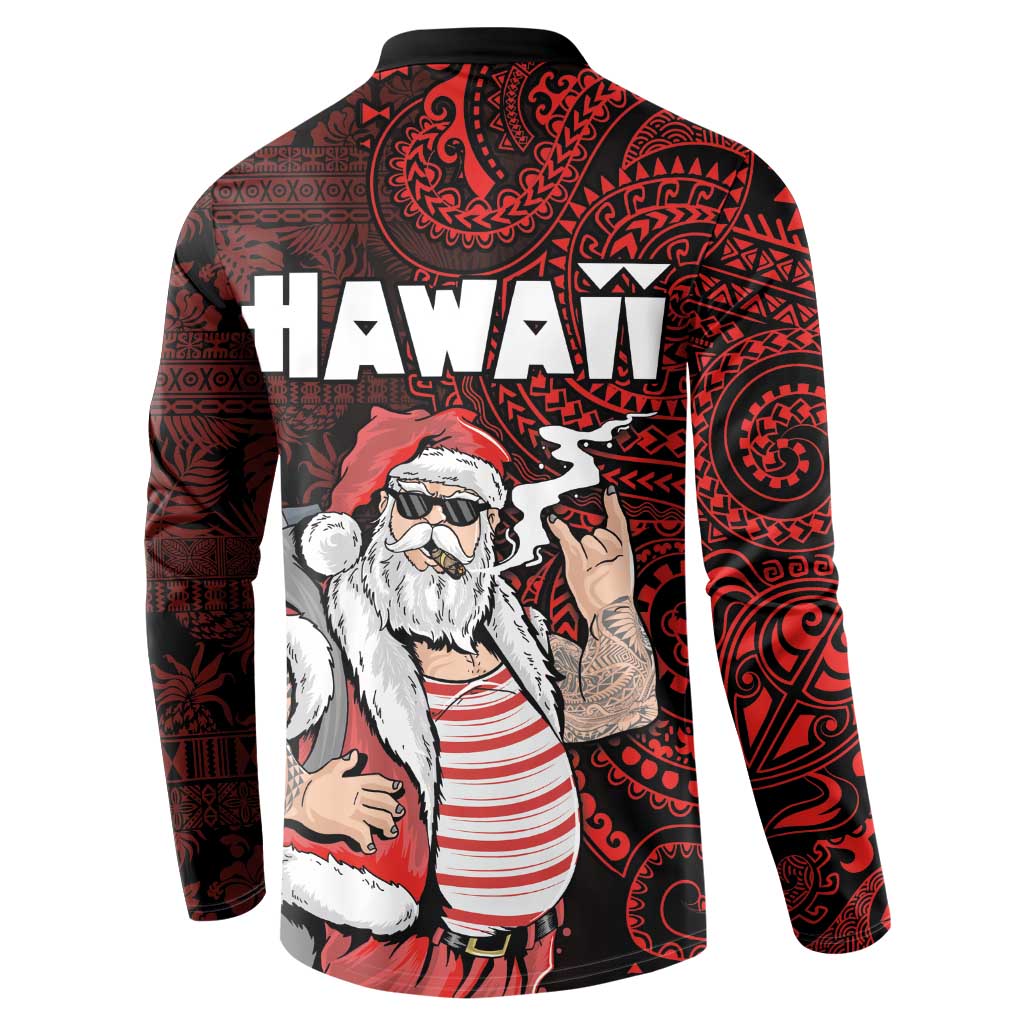 Hawaii Aloha Santa Claus Funny Polynesian Tattoo Button Sweatshirt Red Color LT03 - Polynesian Pride