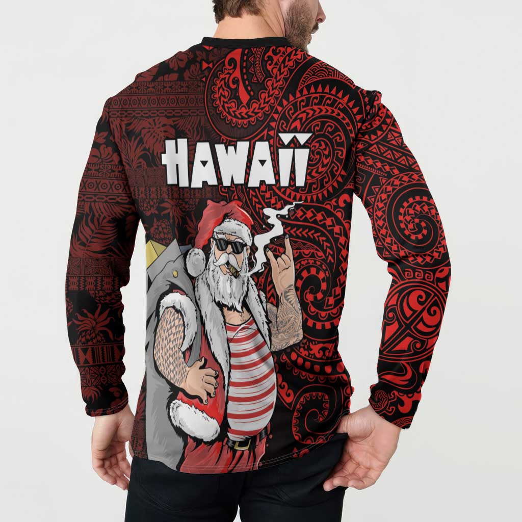 Hawaii Aloha Santa Claus Funny Polynesian Tattoo Button Sweatshirt Red Color LT03 - Polynesian Pride