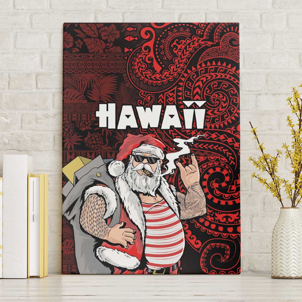 Hawaii Aloha Santa Claus Funny Polynesian Tattoo Canvas Wall Art Red Color LT03 Without Frame Red - Polynesian Pride