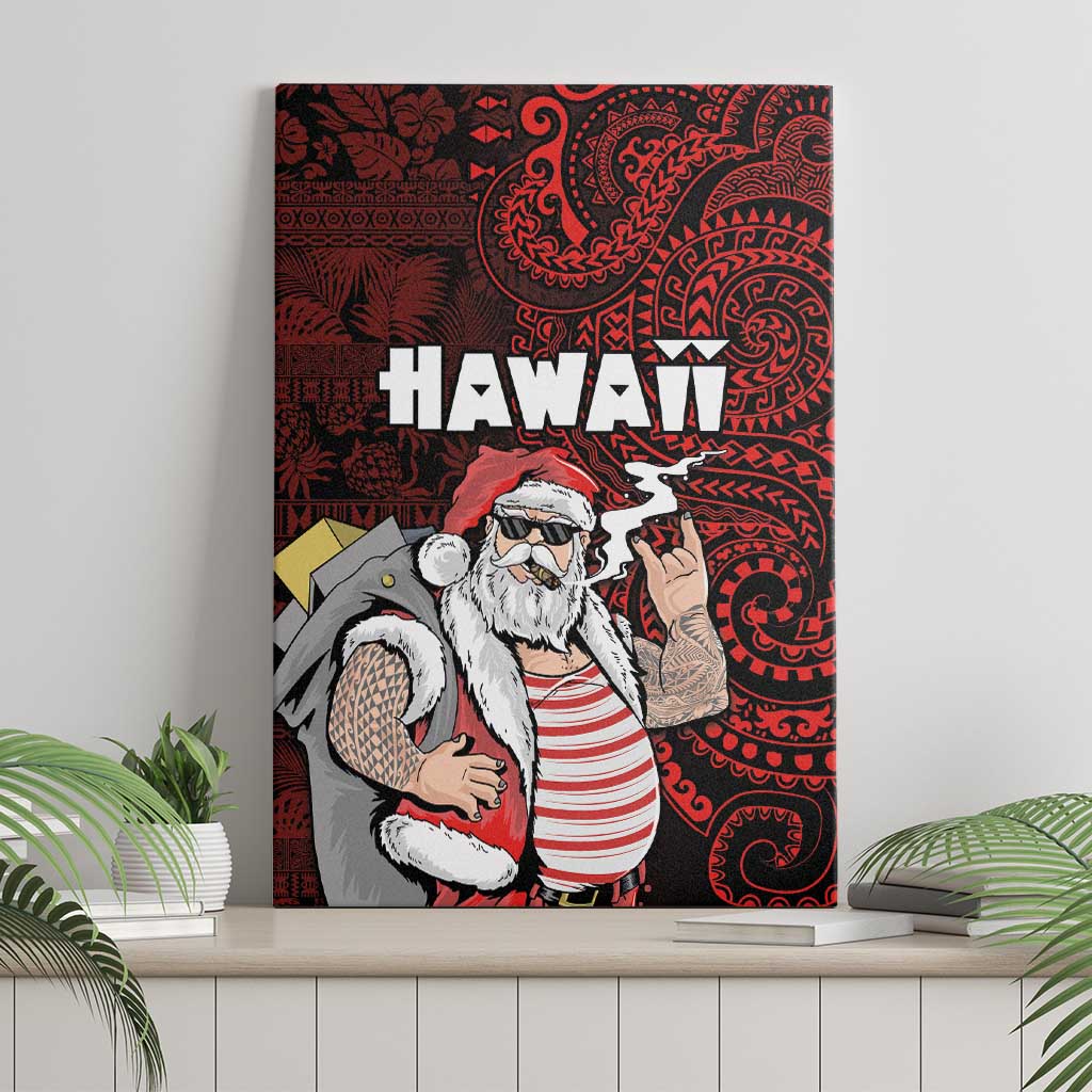 Hawaii Aloha Santa Claus Funny Polynesian Tattoo Canvas Wall Art Red Color LT03 - Polynesian Pride