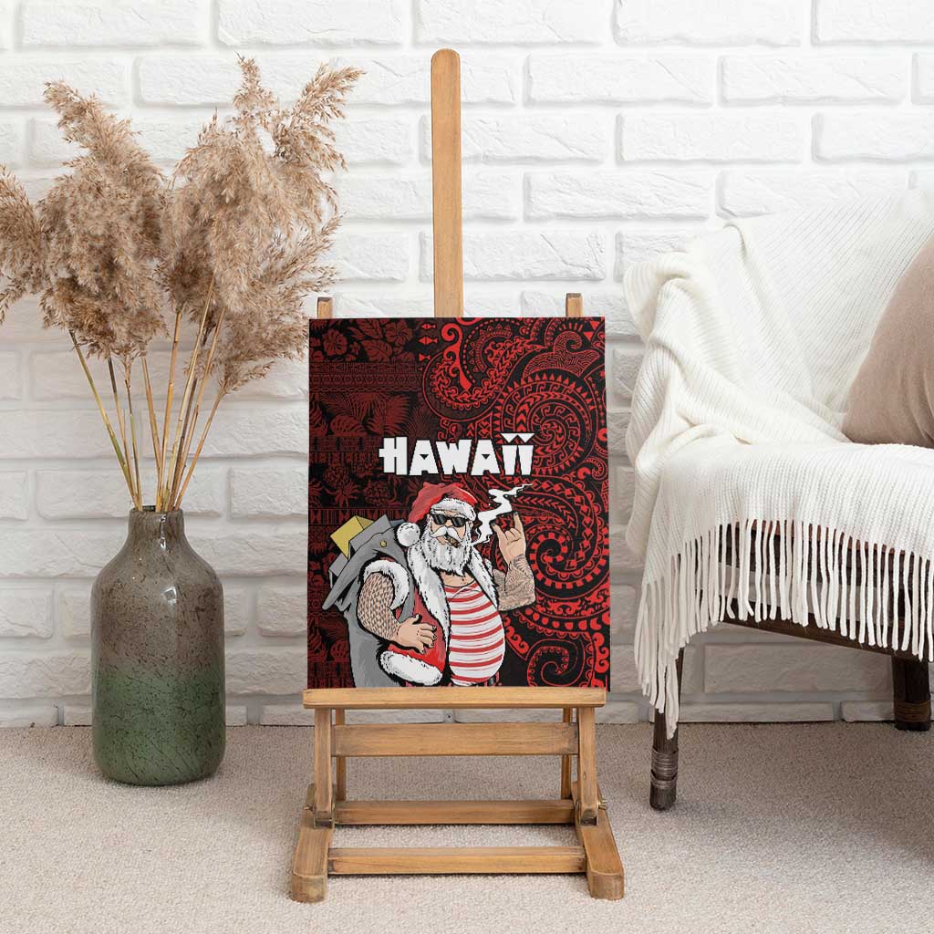 Hawaii Aloha Santa Claus Funny Polynesian Tattoo Canvas Wall Art Red Color LT03 - Polynesian Pride
