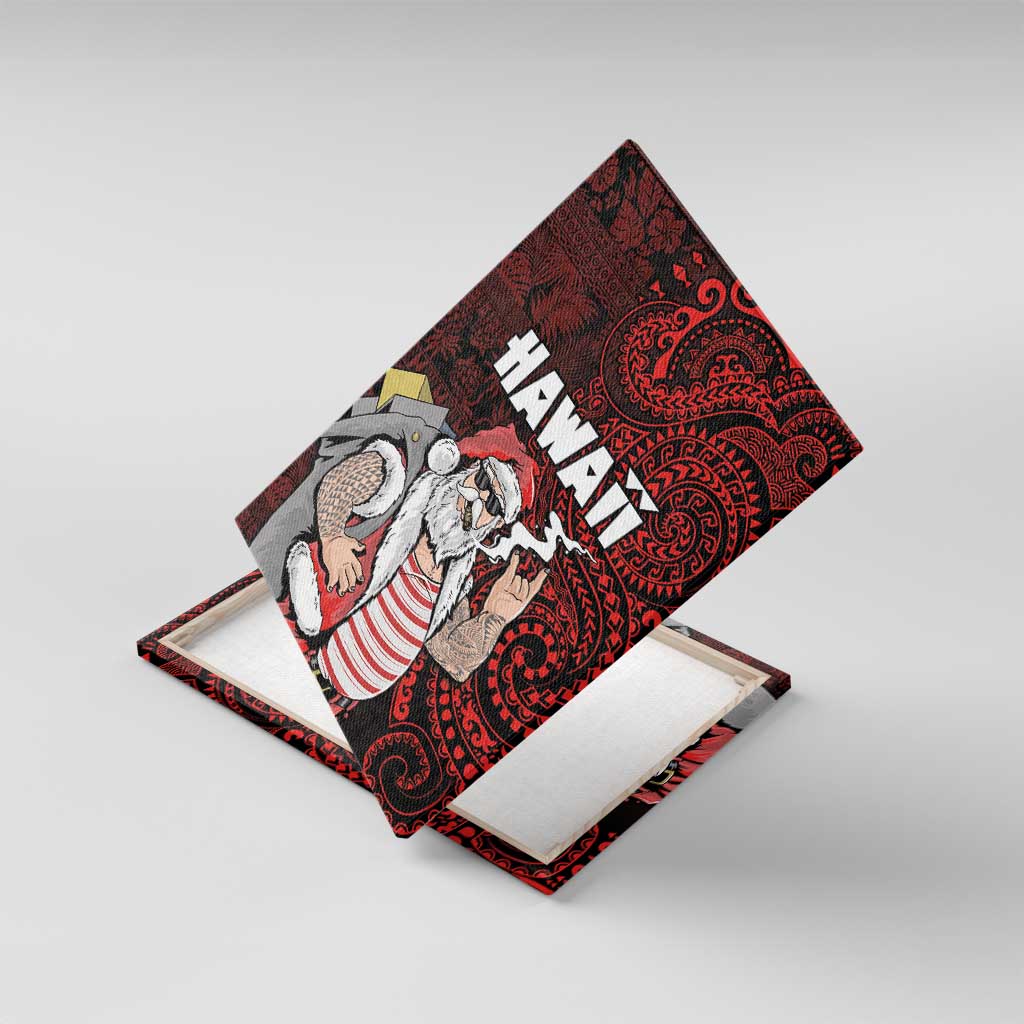 Hawaii Aloha Santa Claus Funny Polynesian Tattoo Canvas Wall Art Red Color LT03 With Frame Red - Polynesian Pride