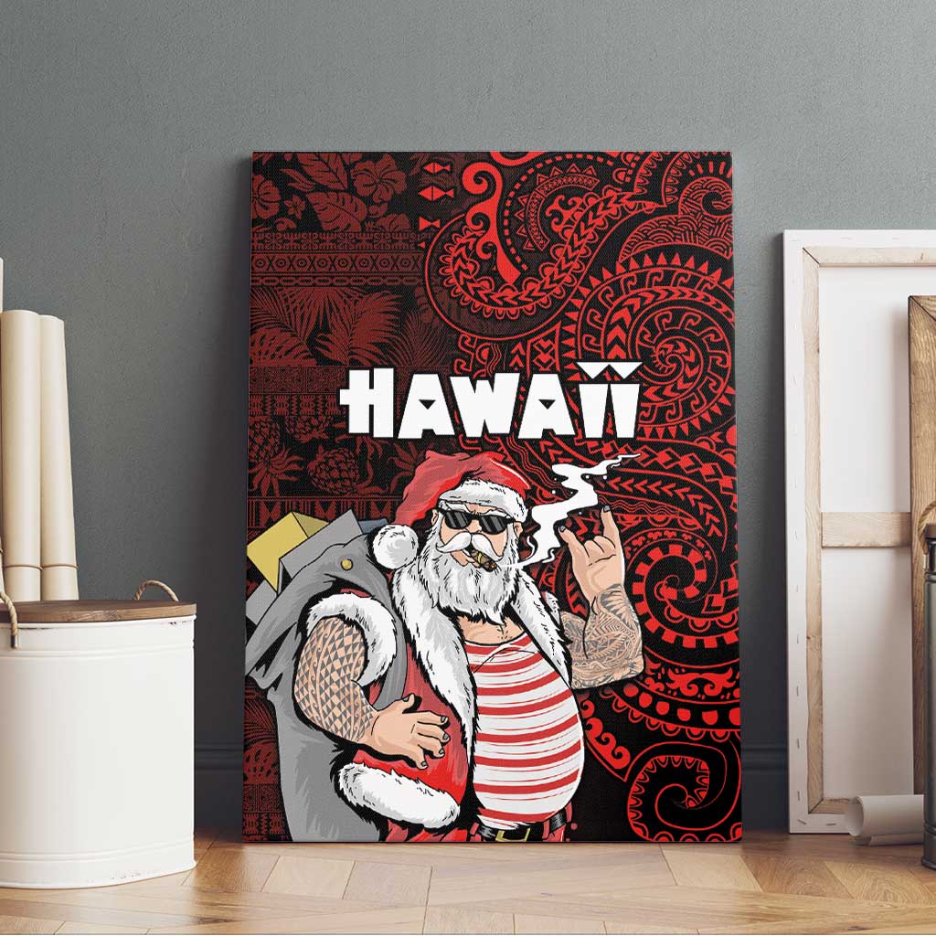 Hawaii Aloha Santa Claus Funny Polynesian Tattoo Canvas Wall Art Red Color LT03 - Polynesian Pride