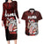 Hawaii Aloha Santa Claus Funny Polynesian Tattoo Couples Matching Long Sleeve Bodycon Dress and Hawaiian Shirt Red Color