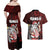 Hawaii Aloha Santa Claus Funny Polynesian Tattoo Couples Matching Off Shoulder Maxi Dress and Hawaiian Shirt Red Color