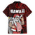 Hawaii Aloha Santa Claus Funny Polynesian Tattoo Family Matching Off The Shoulder Long Sleeve Dress and Hawaiian Shirt Red Color