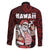 Hawaii Aloha Santa Claus Funny Polynesian Tattoo Family Matching Off The Shoulder Long Sleeve Dress and Hawaiian Shirt Red Color